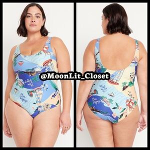 Old Navy Matte One-Piece Swimsuit Beach Scene Plus Size 4X
